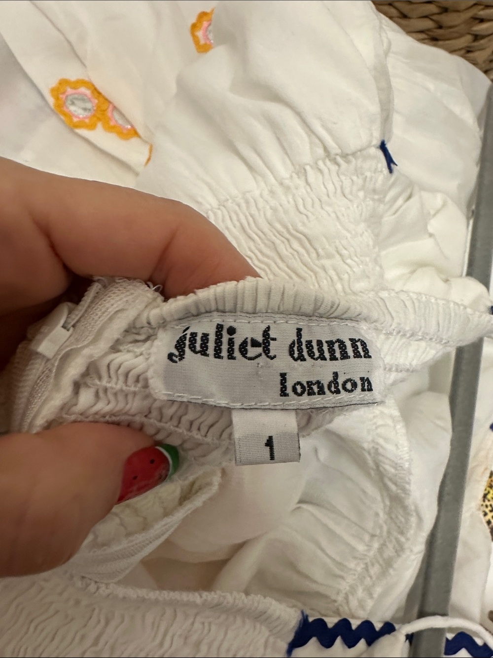 Juliet Dunn White Halter Mini Dress with Yellow & Navy rik rak & mirror detail - - Picture 2 of 6